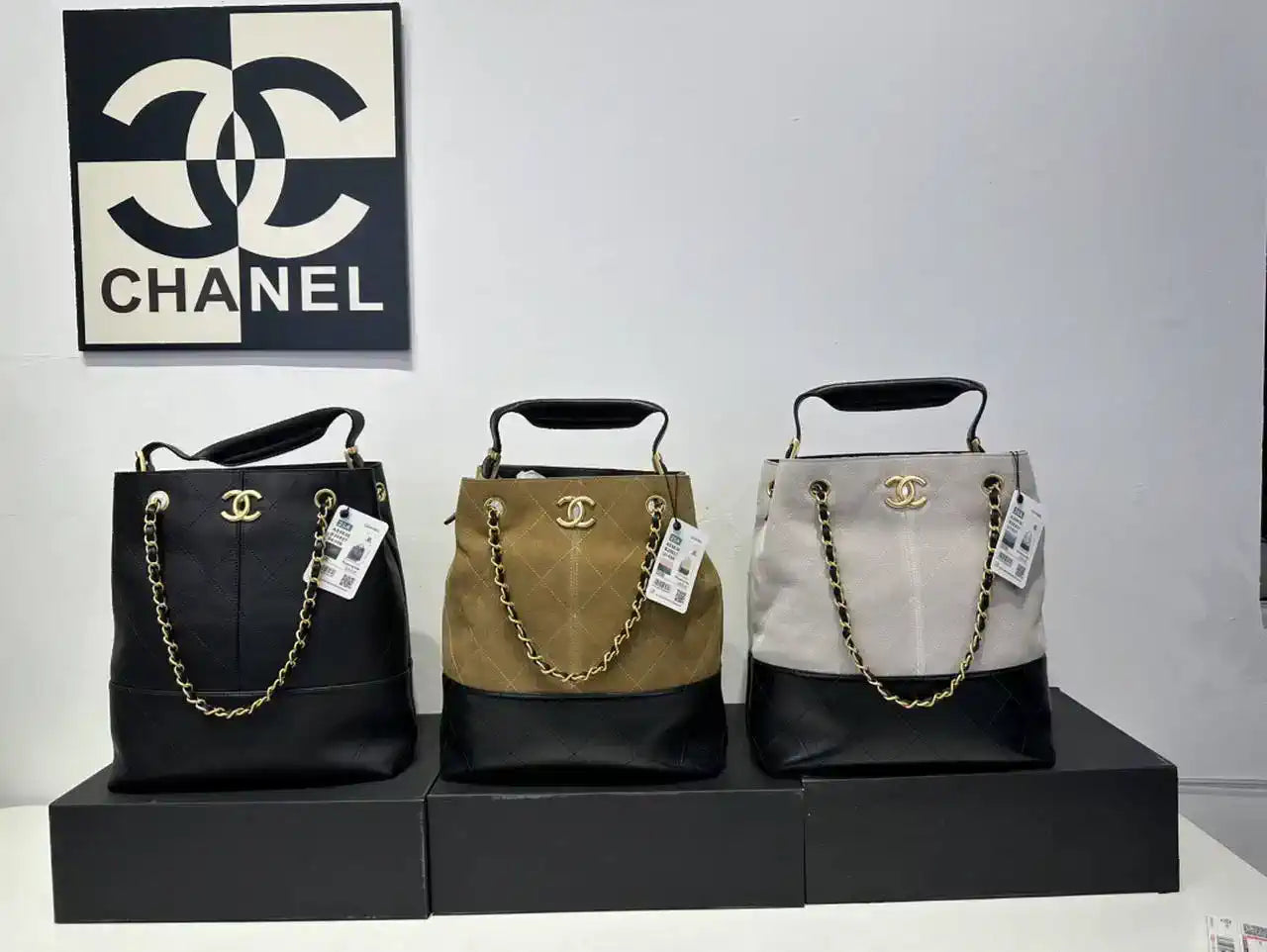 Chanel AS5636 Shopping Bag Suede Calfskin Shiny Lambskin Black & Brown