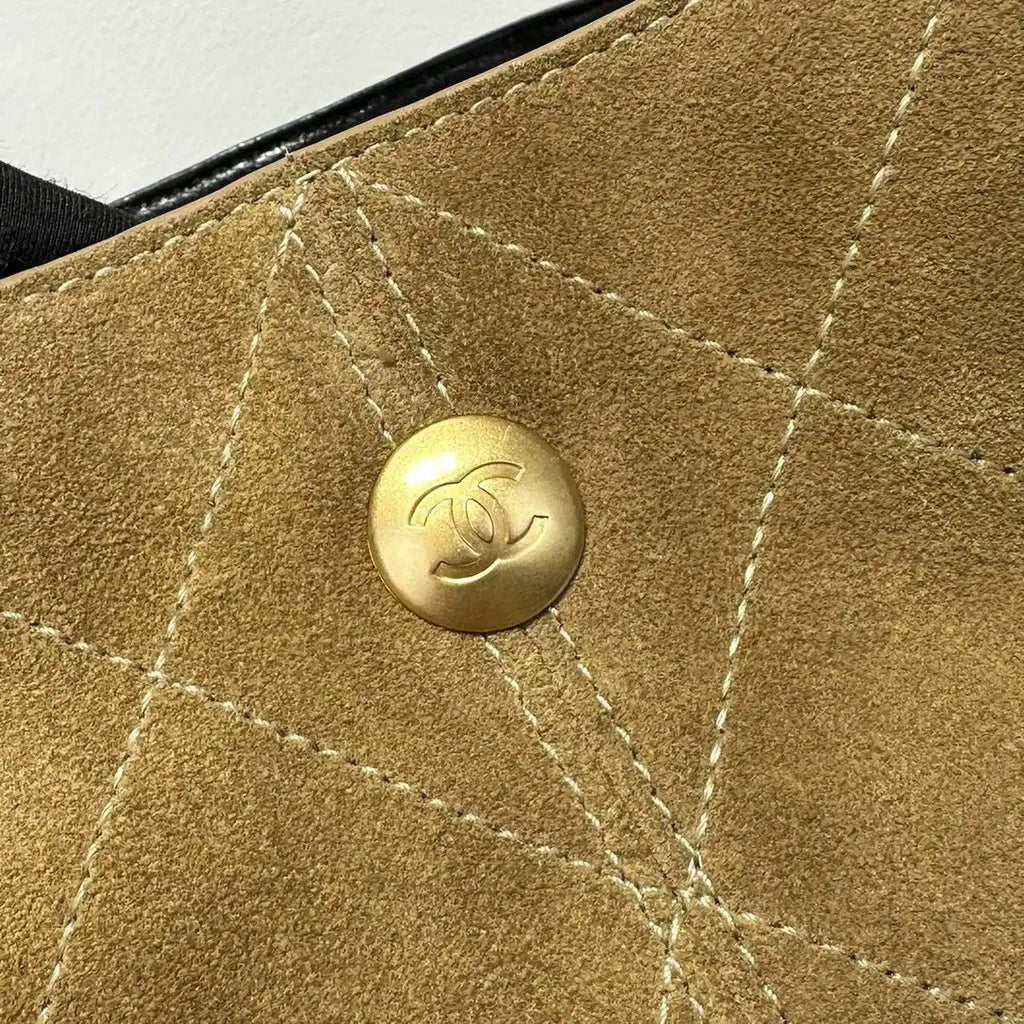 Chanel AS5636 Shopping Bag Suede Calfskin Shiny Lambskin Black & Brown