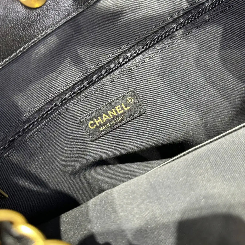 Chanel AS5636 Shopping Bag Suede Calfskin Shiny Lambskin Black & Gray