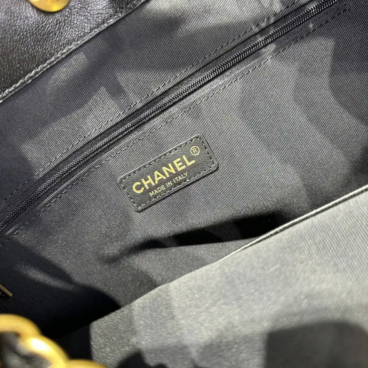 Chanel AS5636 Shopping Bag Suede Calfskin Shiny Lambskin Black & Gray