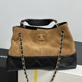 Chanel AS5657 Shopping Bag Suede Calfskin Shiny Lambskin Beige & Black