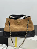 Chanel AS5657 Shopping Bag Suede Calfskin Shiny Lambskin Beige & Black