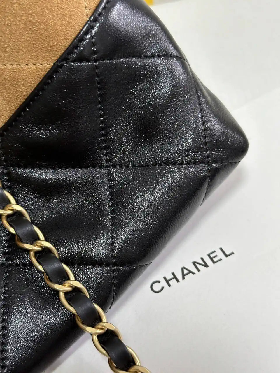 Chanel AS5657 Shopping Bag Suede Calfskin Shiny Lambskin Beige & Black