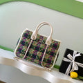 Chanel AS5688 25N Small Tote Tweed  Shearling Lambskin Purple & Green