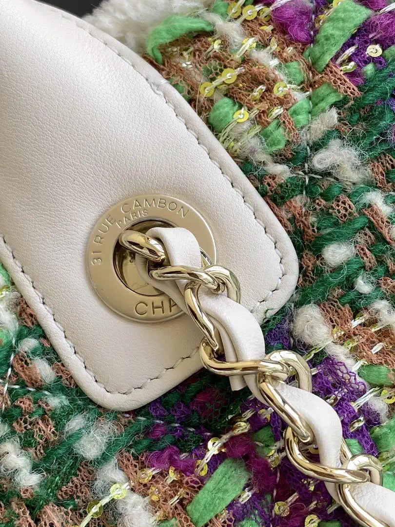 Chanel AS5688 25N Small Tote Tweed  Shearling Lambskin Purple & Green