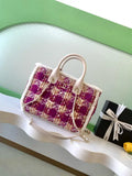 Chanel AS5688 25N Small Tote Tweed  Shearling Lambskin Purple & Brown