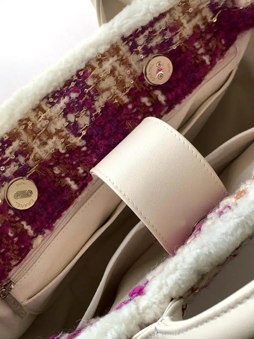 Chanel AS5688 25N Small Tote Tweed  Shearling Lambskin Purple & Brown