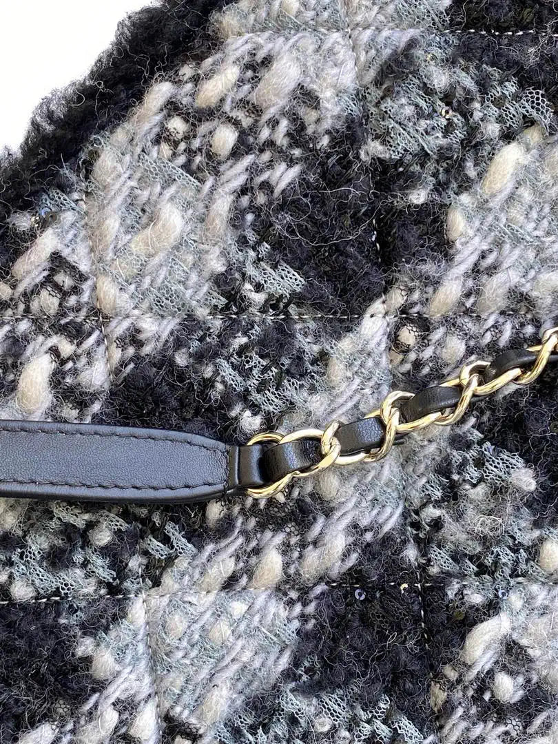 Chanel AS5689 Tweed Shearling Lambskin Black& Grey