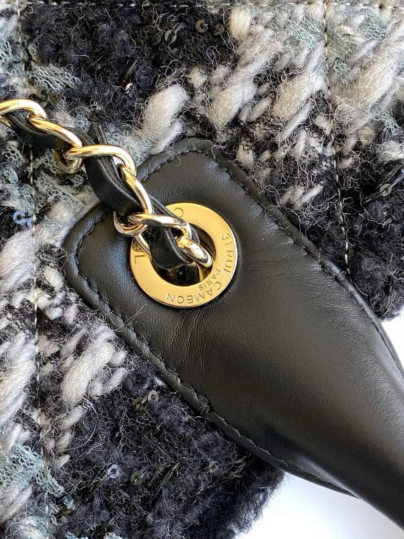 Chanel AS5689 Tweed Shearling Lambskin Black& Grey