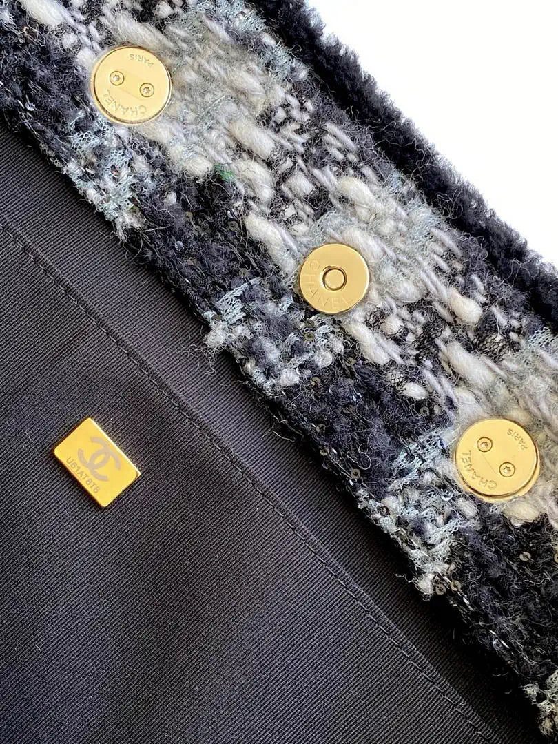 Chanel AS5689 Tweed Shearling Lambskin Black& Grey