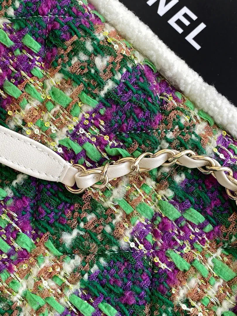 Chanel AS5689 25N Tweed Shearling Lambskin Green & Purple