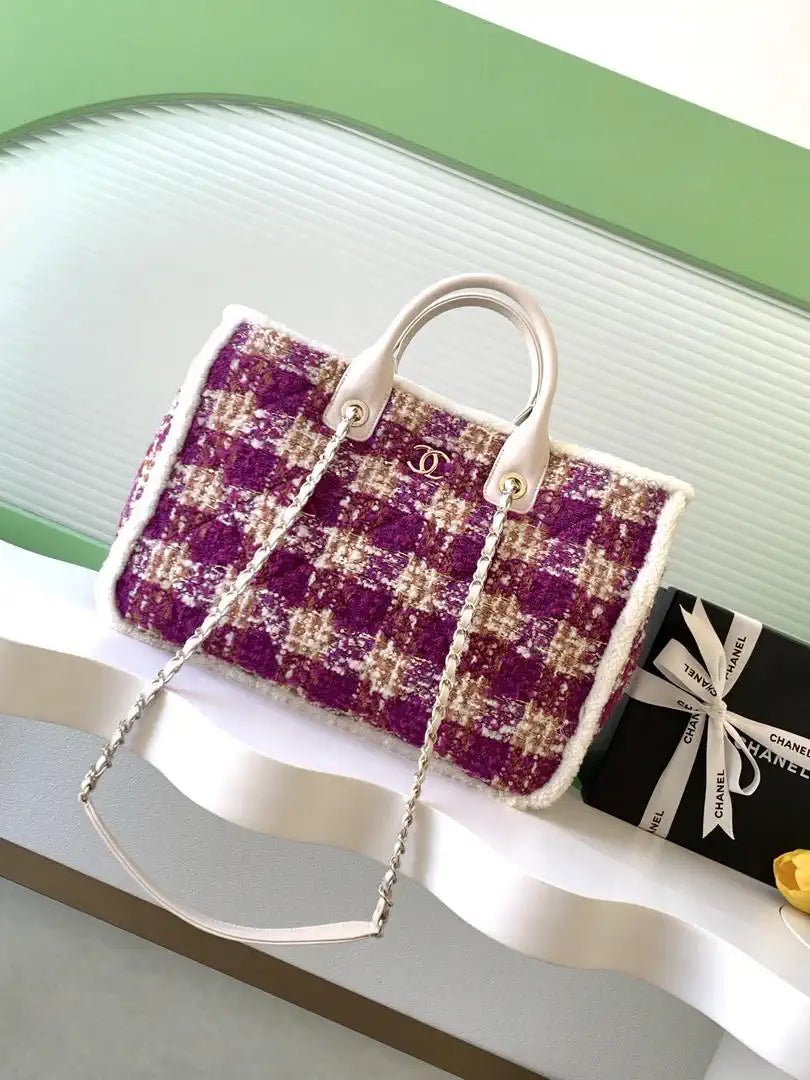 Chanel AS5689 25N Shopping Bag Tweed Shearling Lambskin Purple£¦ Brown