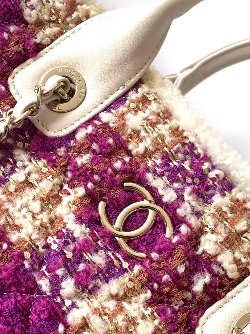 Chanel AS5689 25N Shopping Bag Tweed Shearling Lambskin Purple£¦ Brown