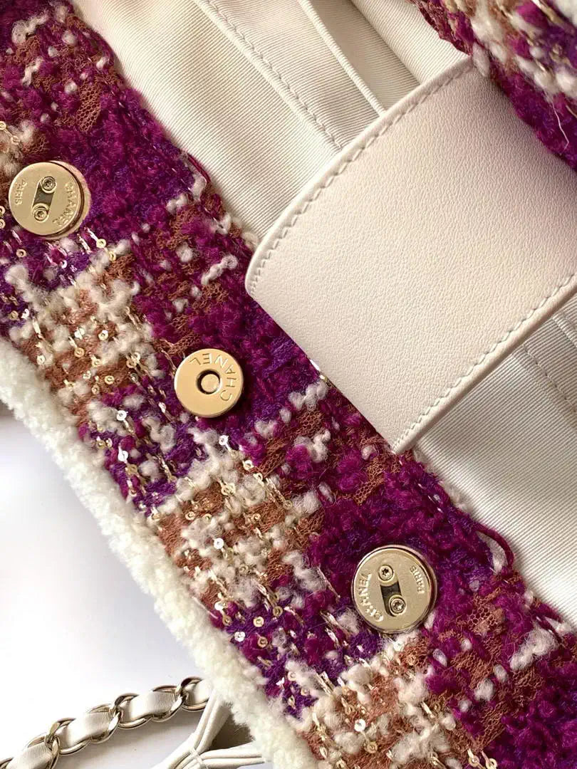 Chanel AS5689 25N Shopping Bag Tweed Shearling Lambskin Purple£¦ Brown