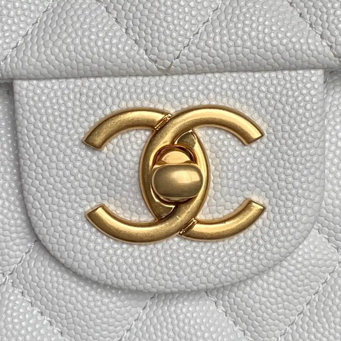 Chanel AS5702 Small Flap Bag with Top Handle Grained Shiny calfskin gold White