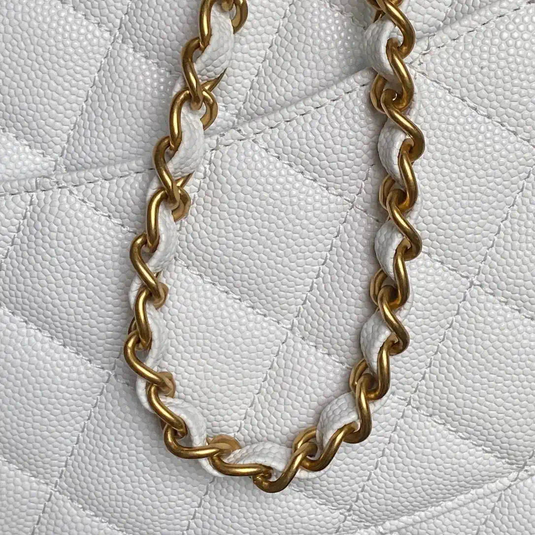 Chanel AS5702 Small Flap Bag with Top Handle Grained Shiny calfskin gold White
