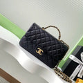 Chanel AS5702 Small Flap Bag with Top Handle Grained Shiny calfskin gold Black