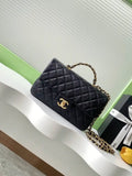 Chanel AS5702 Small Flap Bag with Top Handle Grained Shiny calfskin gold Black