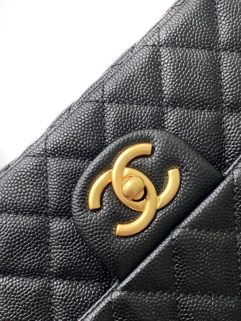 Chanel AS5702 Small Flap Bag with Top Handle Grained Shiny calfskin gold Black