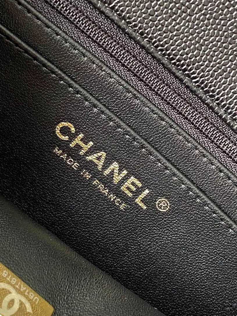 Chanel AS5702 Small Flap Bag with Top Handle Grained Shiny calfskin gold Black