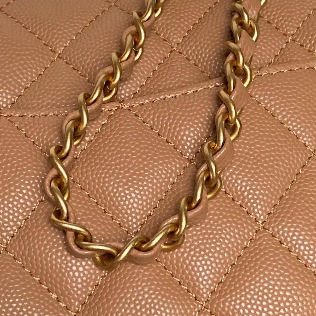 Chanel AS5702 Small Flap Bag with Top Handle Grained Shiny calfskin gold Brown