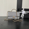 Chanel AS5702 Small Flap Bag with Top Handle Grained Shiny calfskin gold Gray