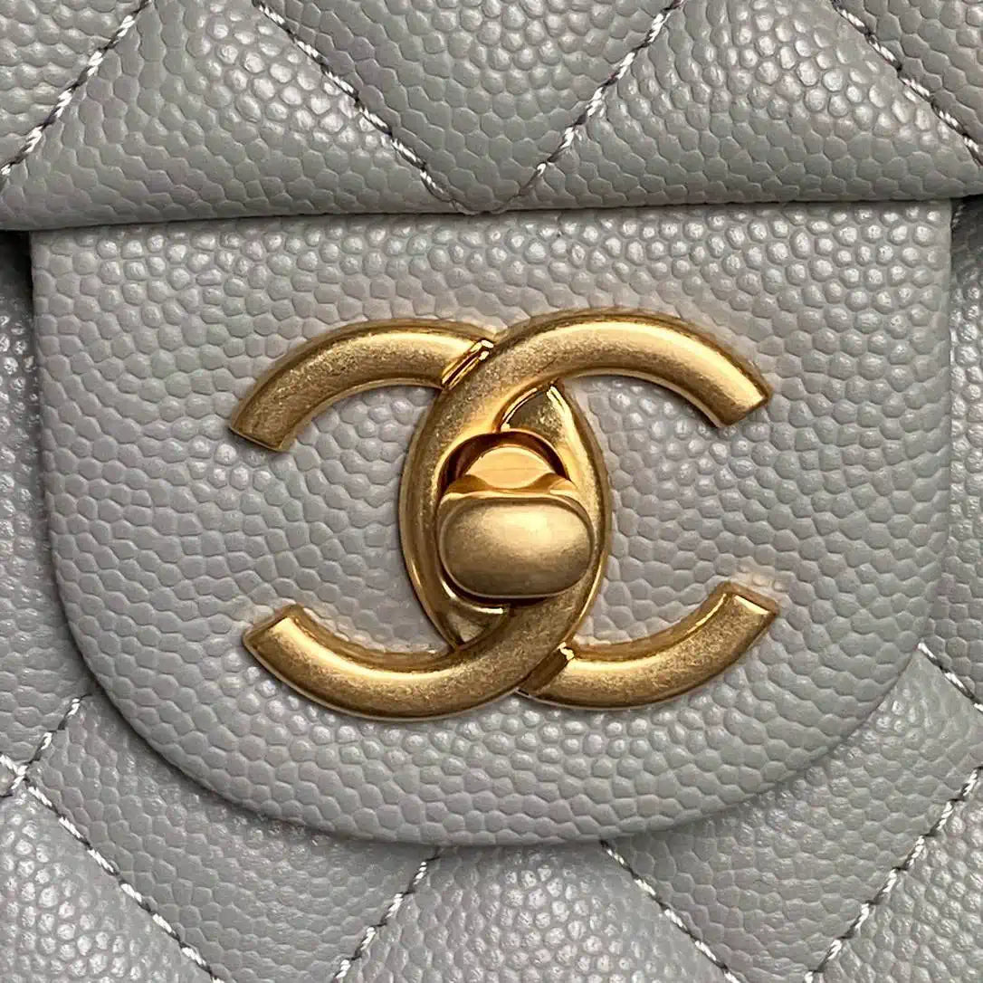 Chanel AS5702 Small Flap Bag with Top Handle Grained Shiny calfskin gold Gray