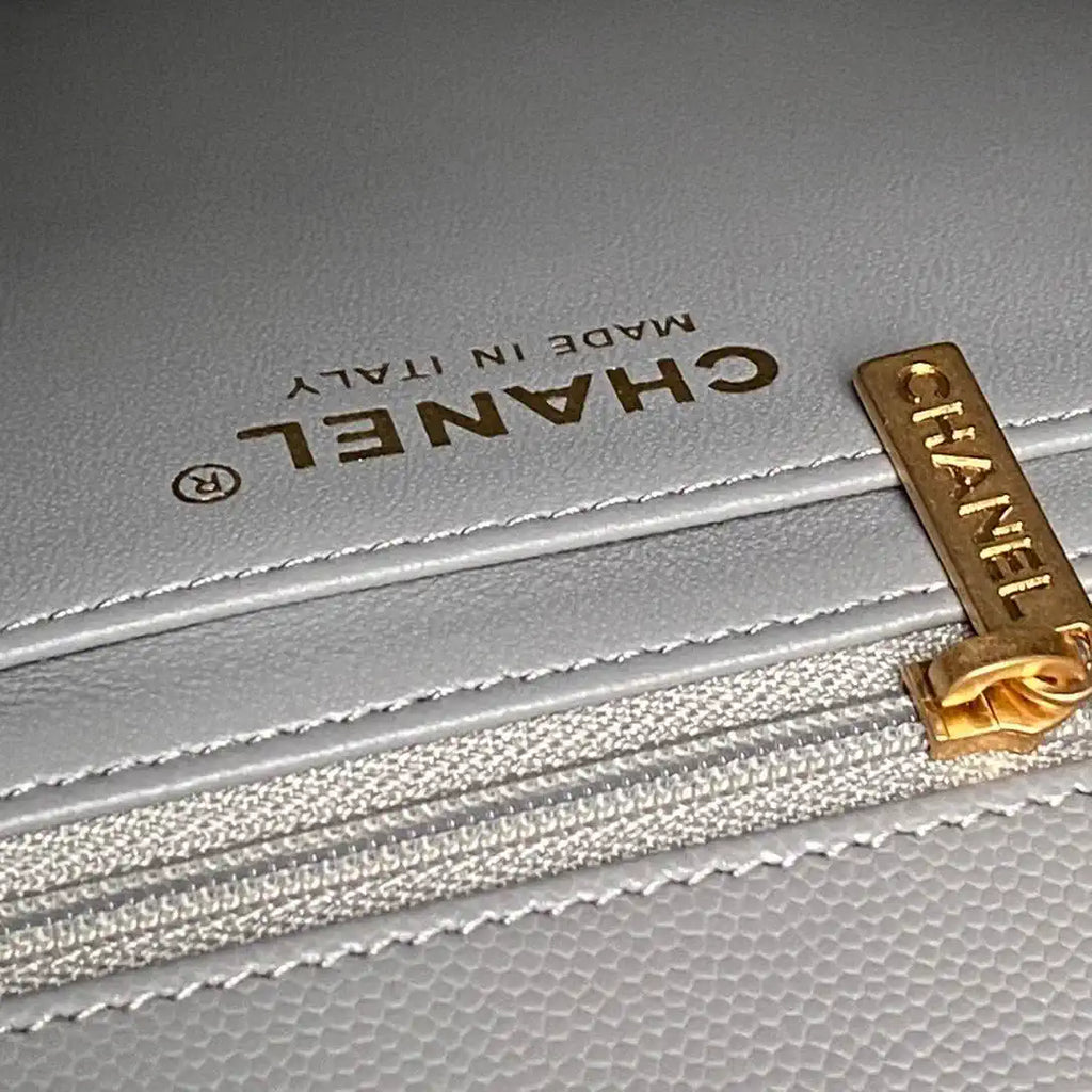 Chanel AS5702 Small Flap Bag with Top Handle Grained Shiny calfskin gold Gray