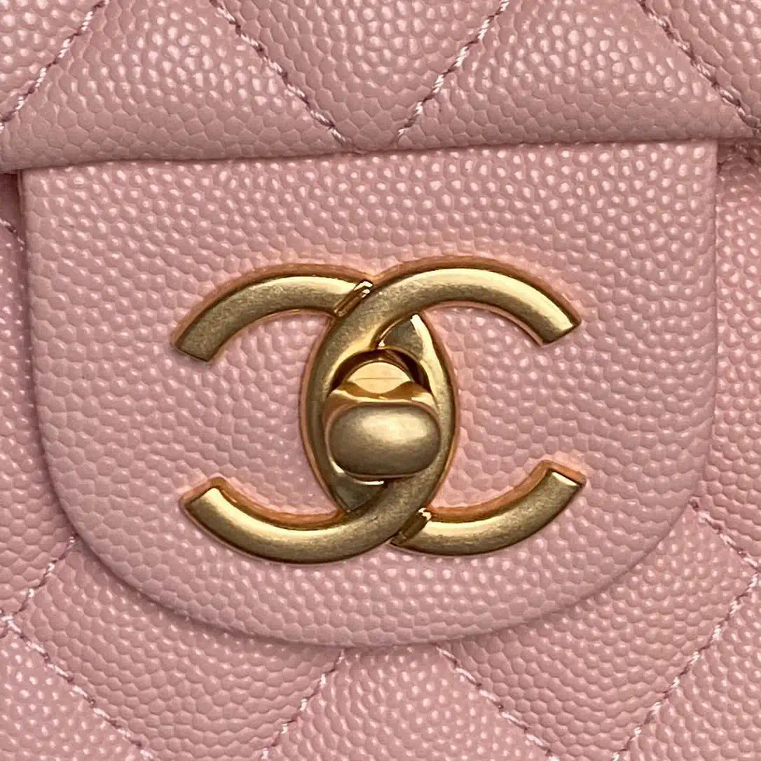 Chanel AS5702 Small Flap Bag with Top Handle Grained Shiny calfskin gold Pink