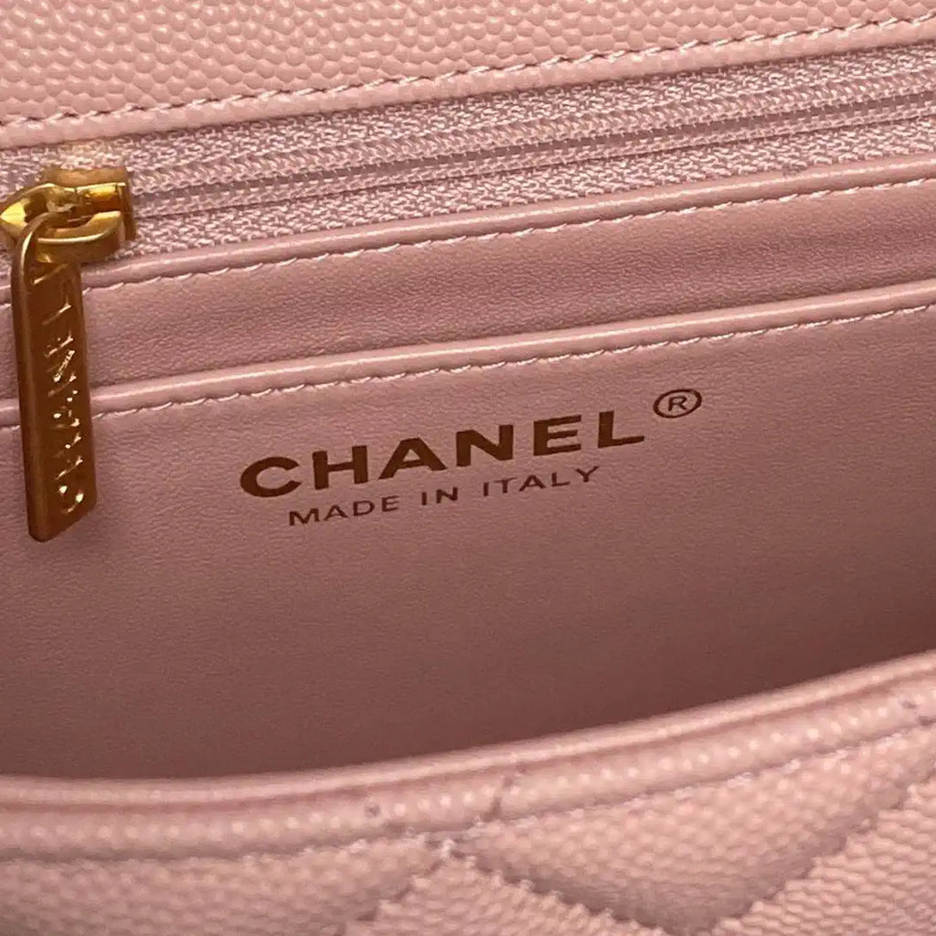Chanel AS5702 Small Flap Bag with Top Handle Grained Shiny calfskin gold Pink