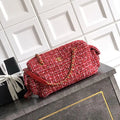 Chanel AS5792 25C Large Bowling Bag Tweed & Gold Metal  Red Pink & Black