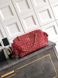 Chanel AS5792 25C Large Bowling Bag Tweed & Gold Metal  Red Pink & Black