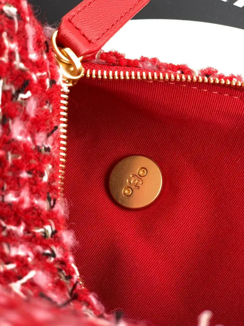 Chanel AS5792 25C Large Bowling Bag Tweed & Gold Metal  Red Pink & Black