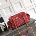 Chanel AS5792 25C Small Bowling Bag Tweed & Gold Metal  Red Pink & Black