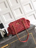 Chanel AS5792 25C Small Bowling Bag Tweed & Gold Metal  Red Pink & Black