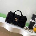 Chanel AS5849 Mini Bow Bag Velvet-Effect Nylon & Gold-Tone Metal  Black
