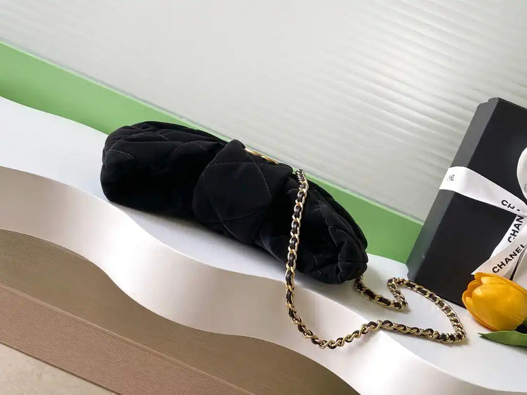Chanel AS5849 Mini Bow Bag Velvet-Effect Nylon & Gold-Tone Metal  Black