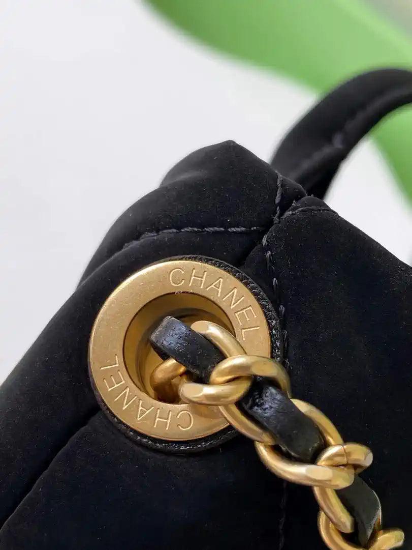 Chanel AS5849 Mini Bow Bag Velvet-Effect Nylon & Gold-Tone Metal  Black
