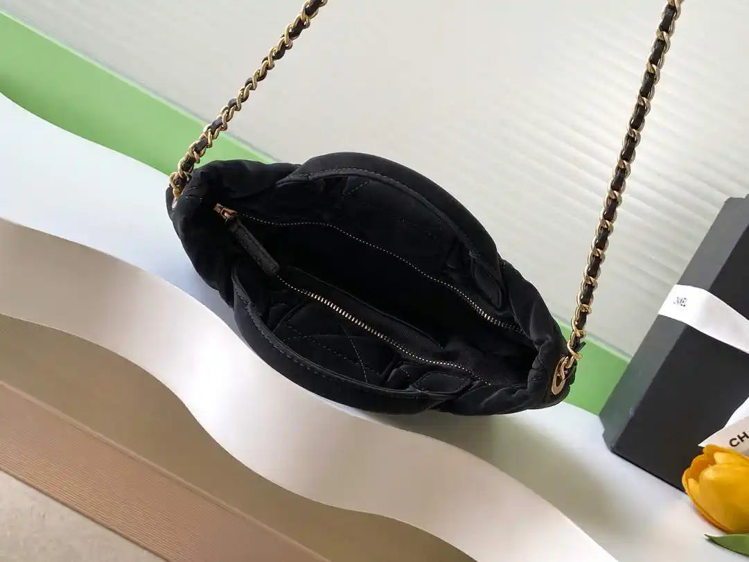 Chanel AS5849 Mini Bow Bag Velvet-Effect Nylon & Gold-Tone Metal  Black