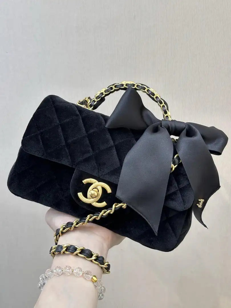 Chanel AS5875 Mini Flap Bag with Top Handle Tweed  Black