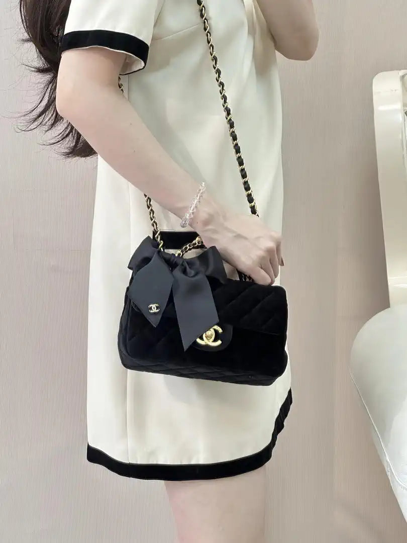 Chanel AS5875 Mini Flap Bag with Top Handle Tweed  Black