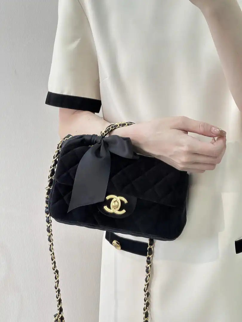 Chanel AS5875 Mini Flap Bag with Top Handle Tweed  Black
