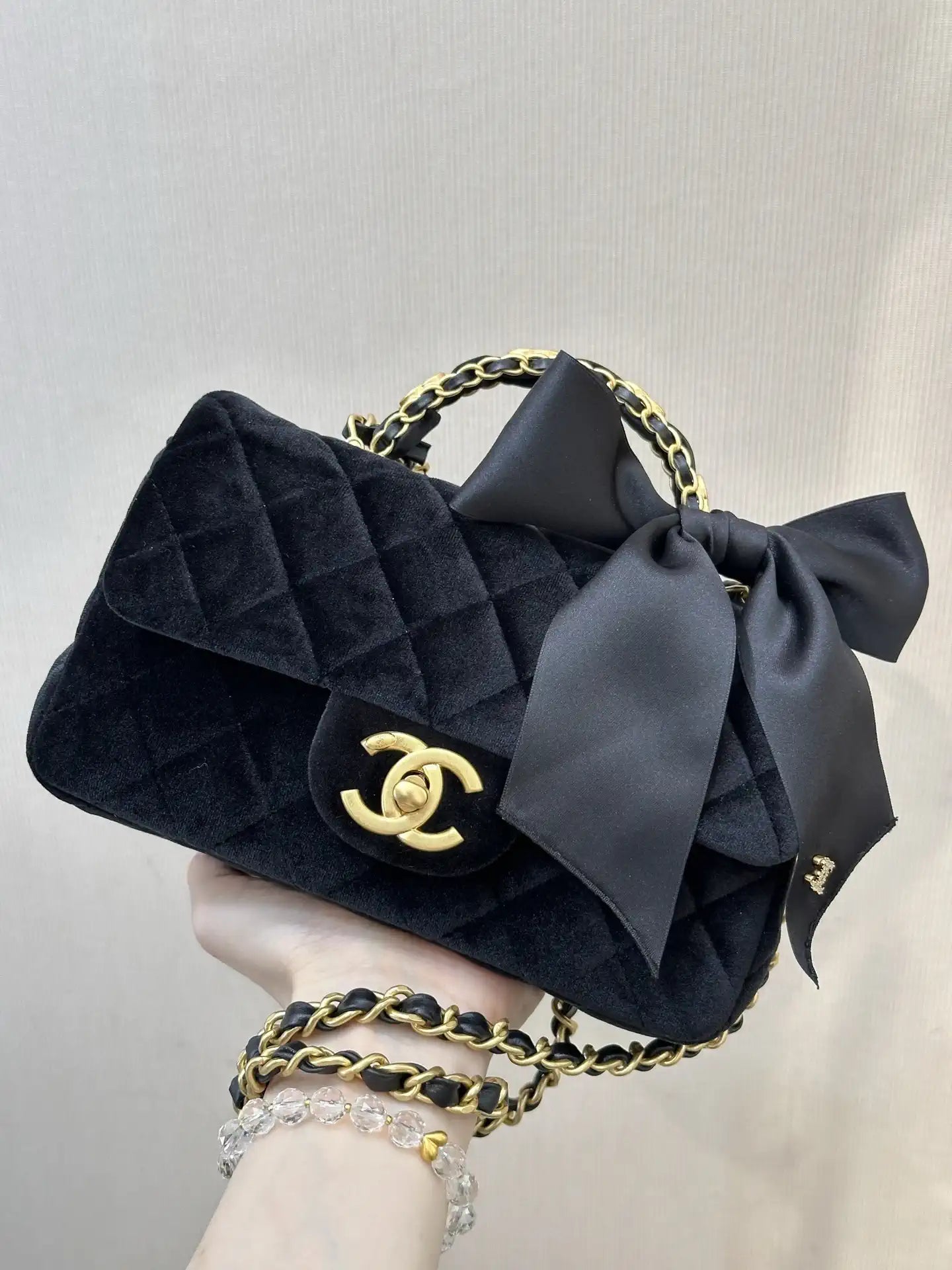 Chanel AS5875 Mini Flap Bag with Top Handle Tweed  Black
