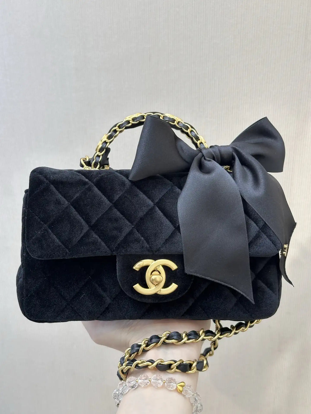 Chanel AS5875 Mini Flap Bag with Top Handle Tweed  Black
