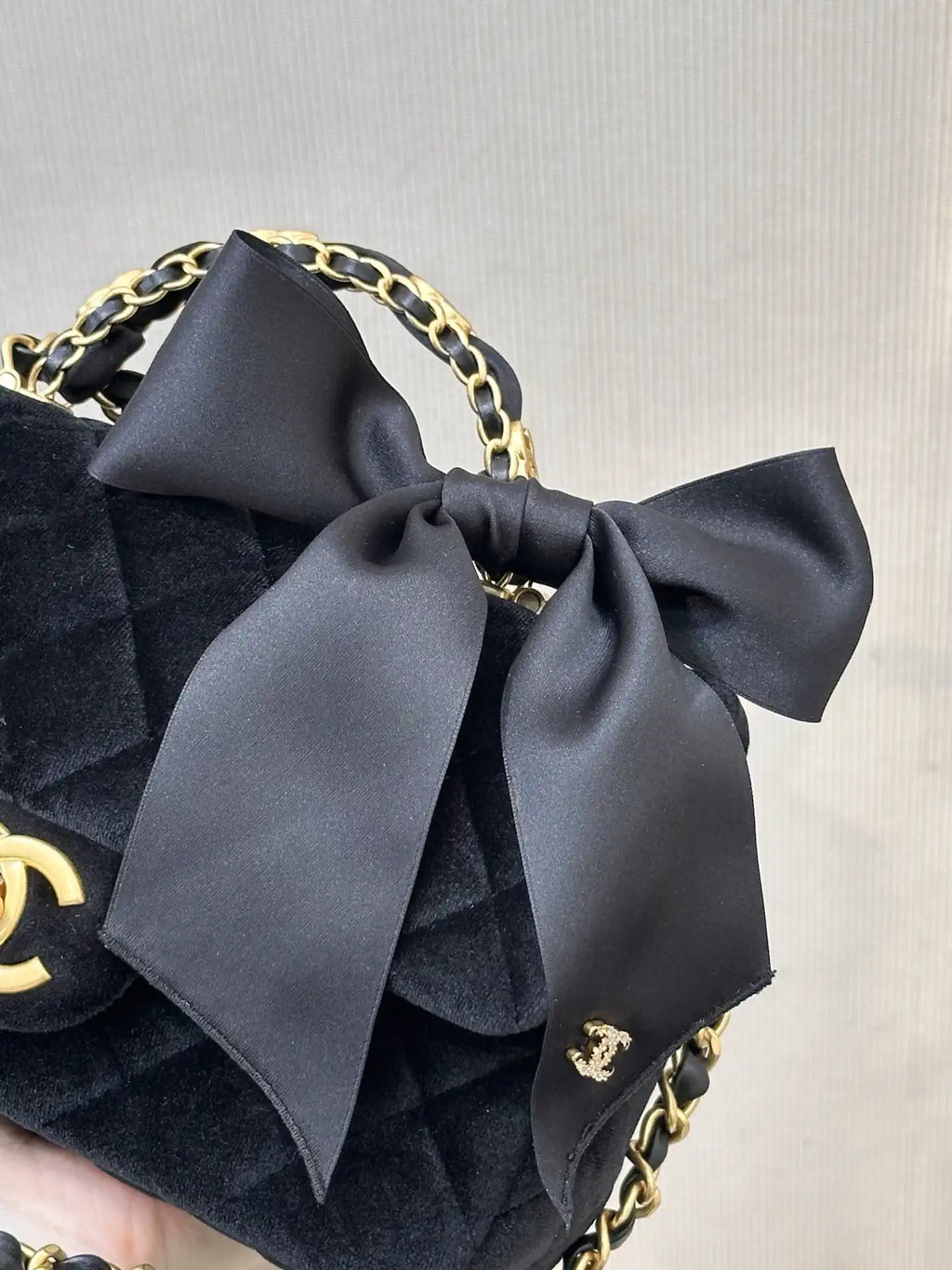 Chanel AS5875 Mini Flap Bag with Top Handle Tweed  Black