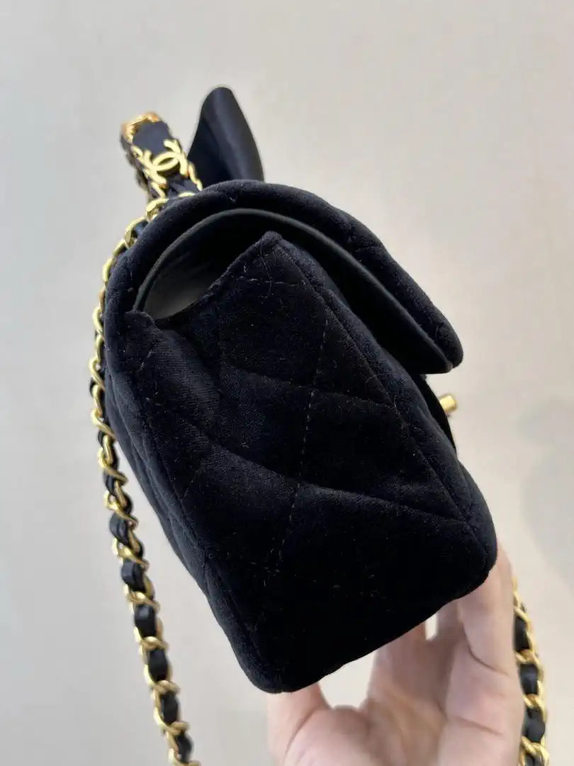 Chanel AS5875 Mini Flap Bag with Top Handle Tweed  Black