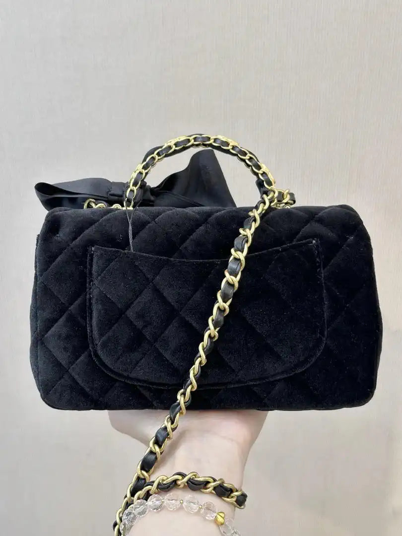 Chanel AS5875 Mini Flap Bag with Top Handle Tweed  Black