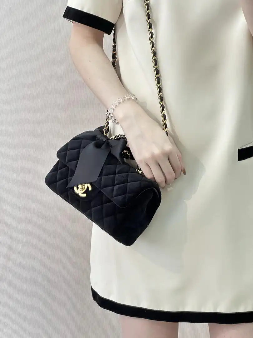 Chanel AS5875 Mini Flap Bag with Top Handle Tweed  Black