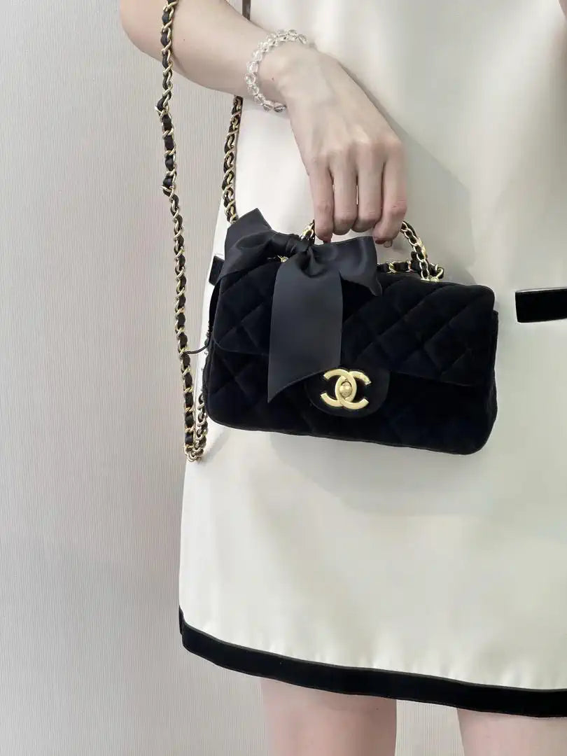 Chanel AS5875 Mini Flap Bag with Top Handle Tweed  Black