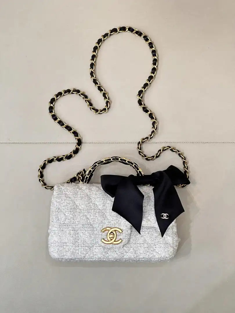 Chanel AS5875 Mini Flap Bag with Top Handle White & Black